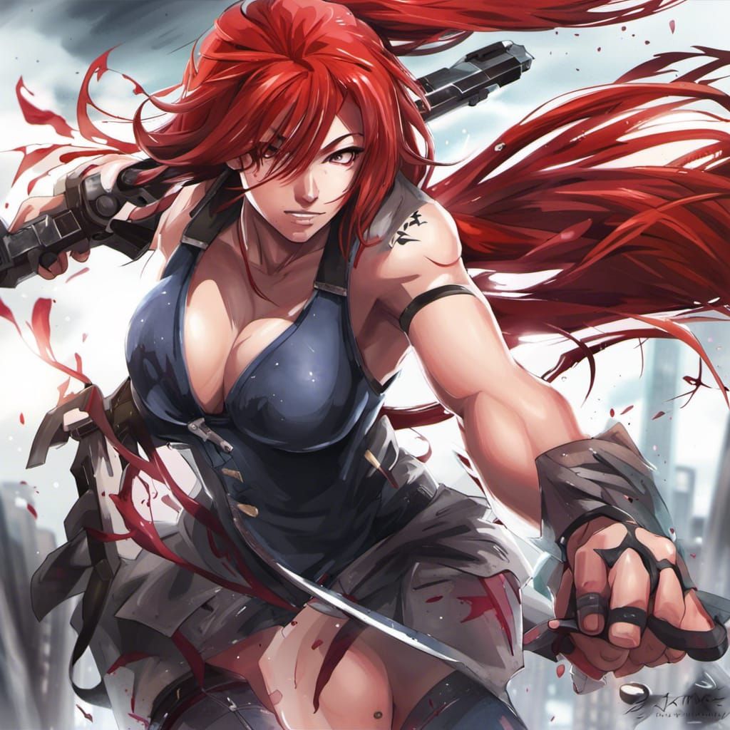 Red-Haired Girl with Killer Instinct: Anime Style