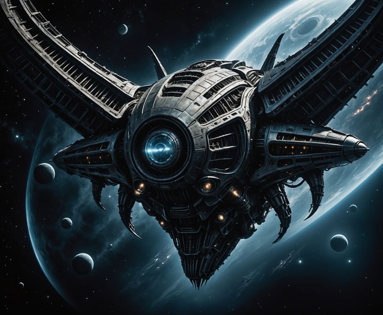 Biomechanical Spaceship Soars Through Dark Cosmic Depths