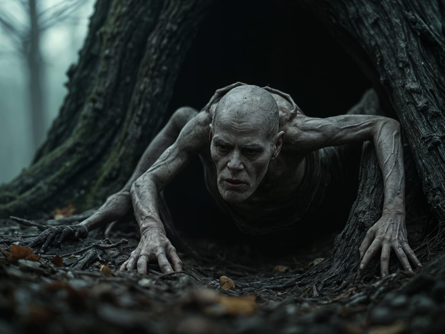 Creepy Spider-Legged Woman Emerges from Tree