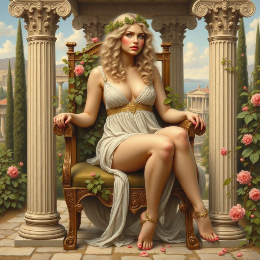 Greek Goddess Aphrodite in Ancient Ruins Oil Painting