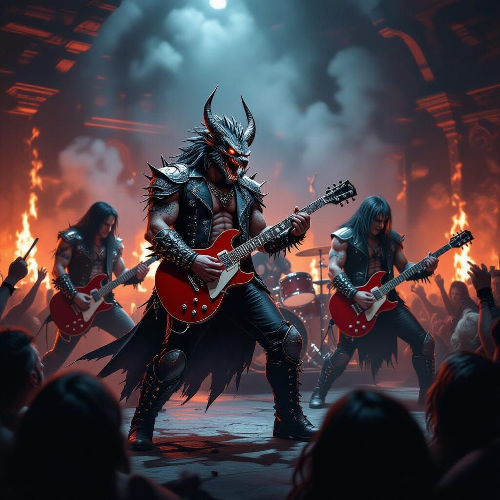 Dragons Rocking Out at Heavy Metal Concert
