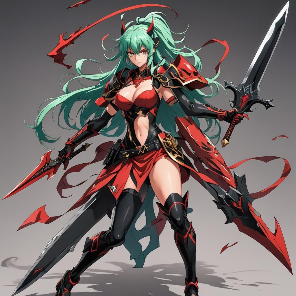Anime Amazon Warrior with Daggers