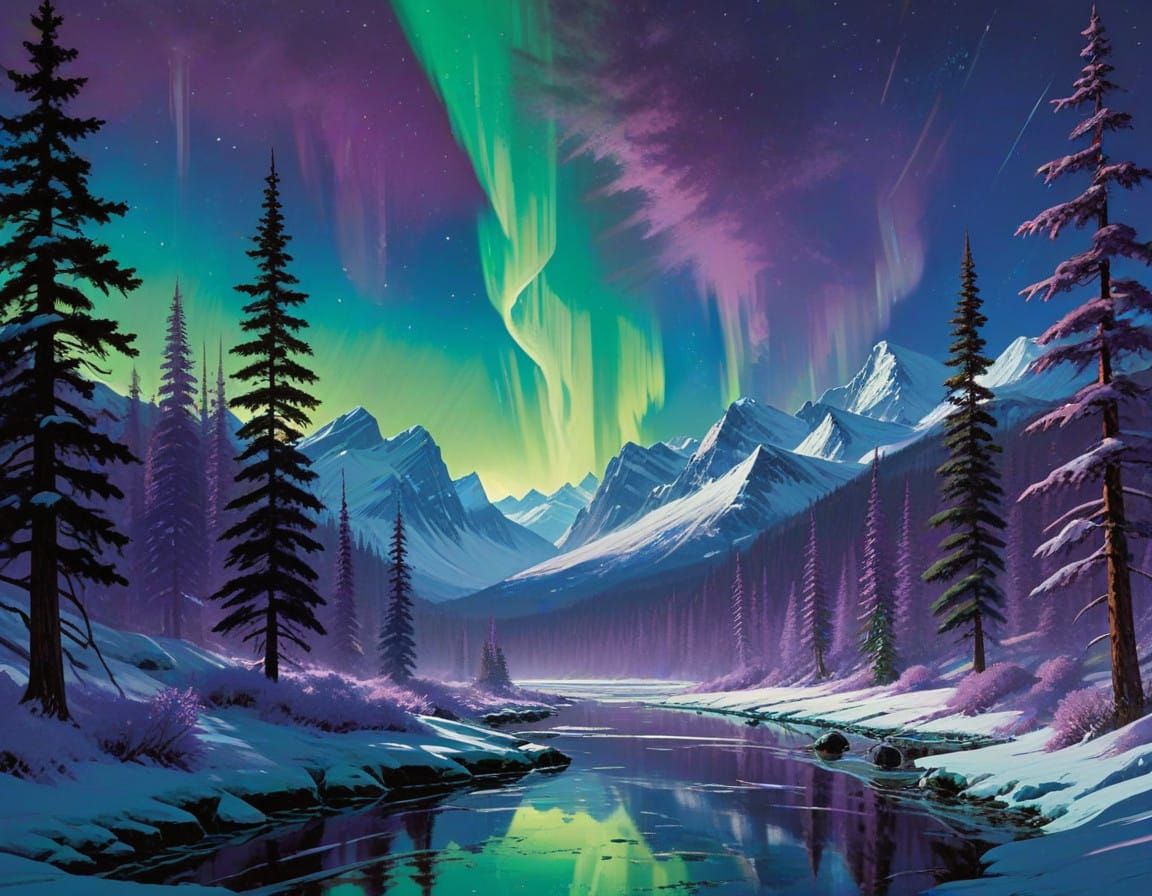 Serenic Alaskan Landscape Under Northern Lights