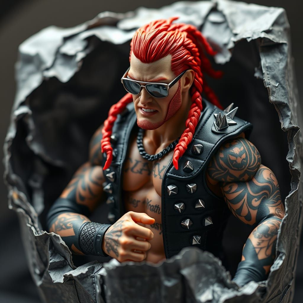 Hyper-Realistic Dark Fantasy Wrestler in Metallic Armor