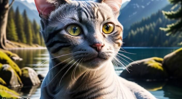 Hyperrealistic Hairless Cat Portrait in Forest Setting