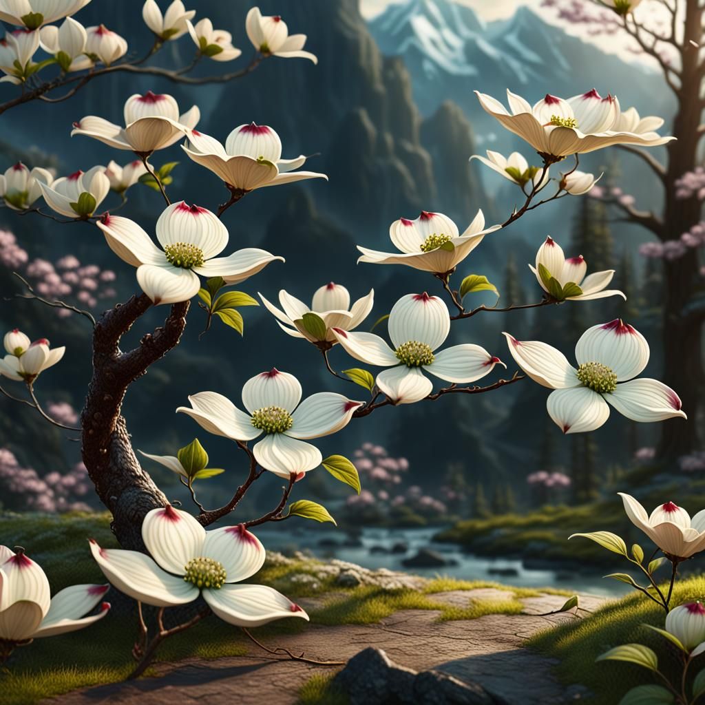 Dogwood Bloom Sticker: Fantasy Concept Art