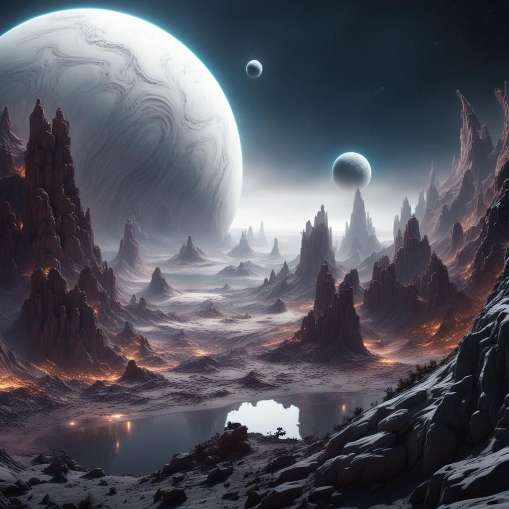 Lonely White Planet in Deep Space