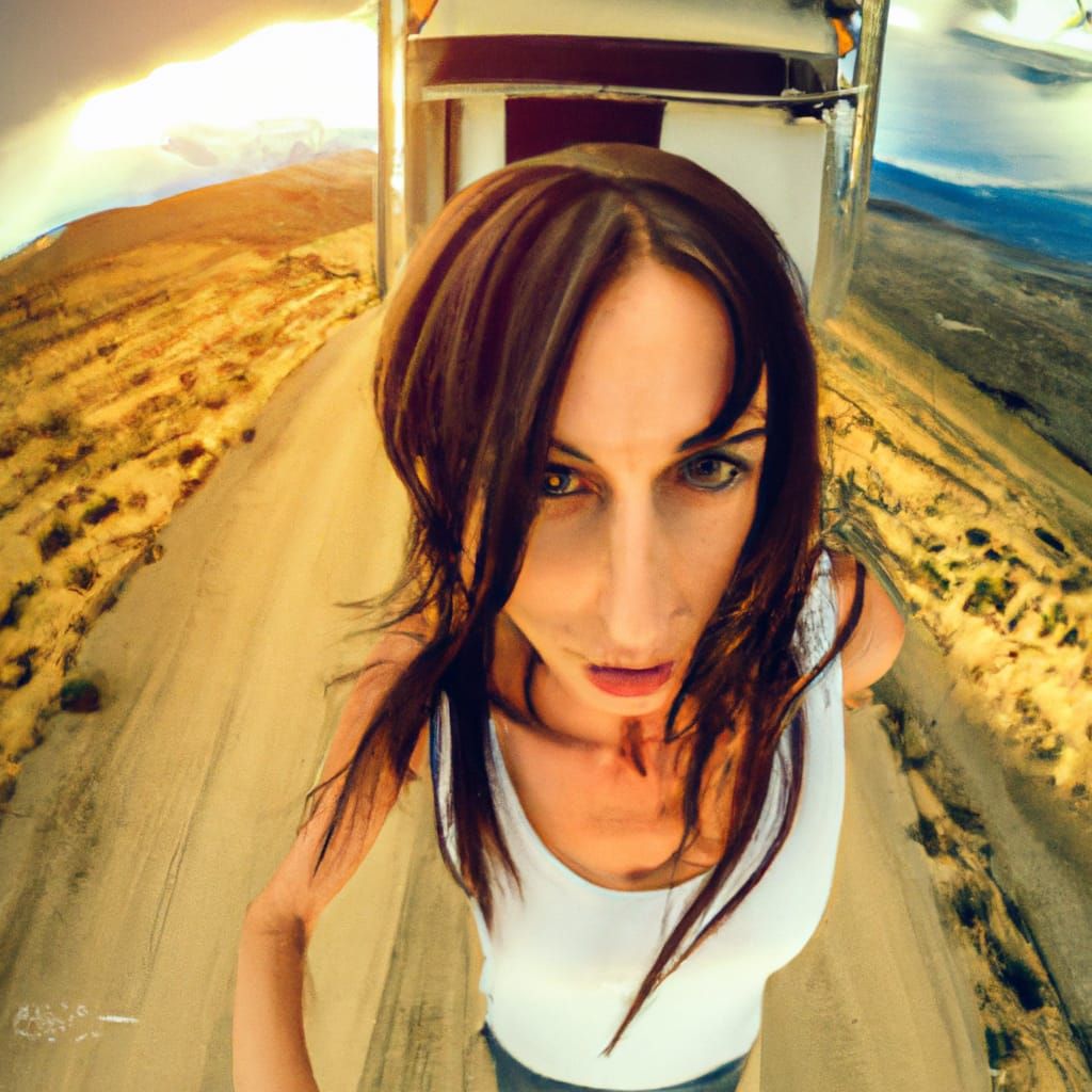 Dystopian Desert Battle with Girl in Cyberpunk Style