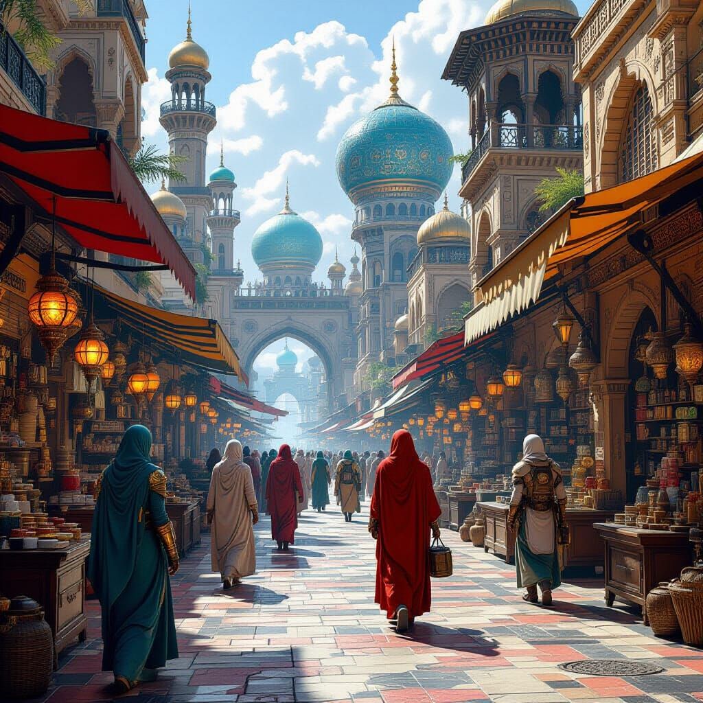 Exotic Alien Marketplace in Photorealistic Style