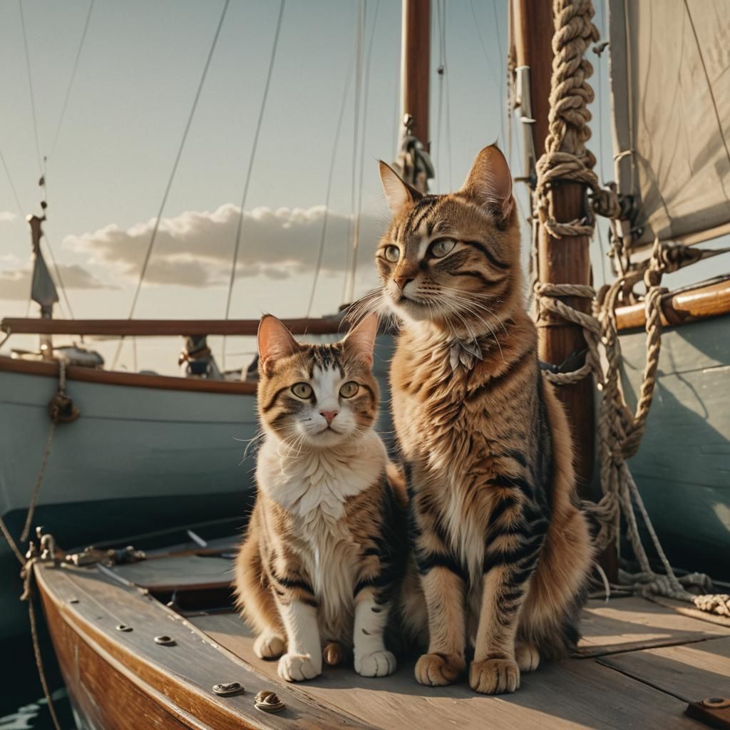 Cinematic Cats on a Vintage Sailboat