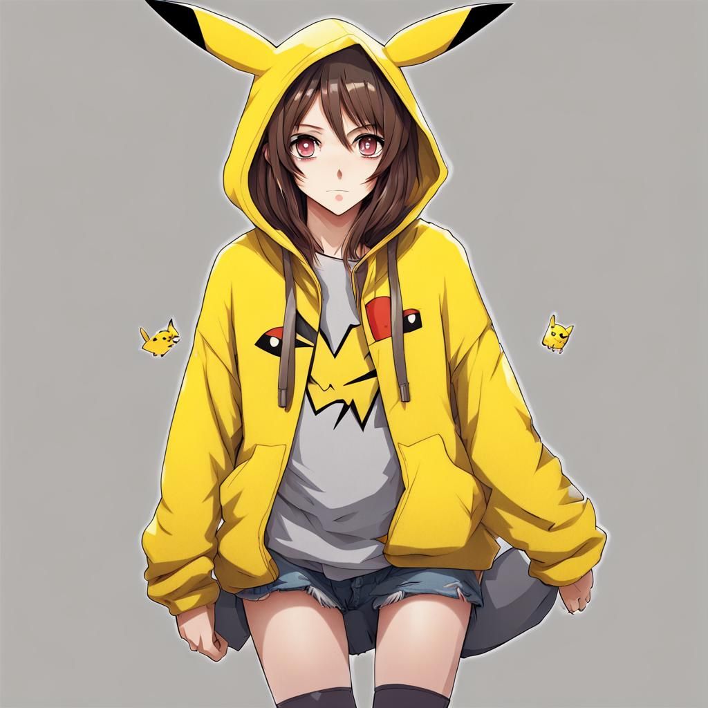 Anime Girl in Pikachu Hoodie