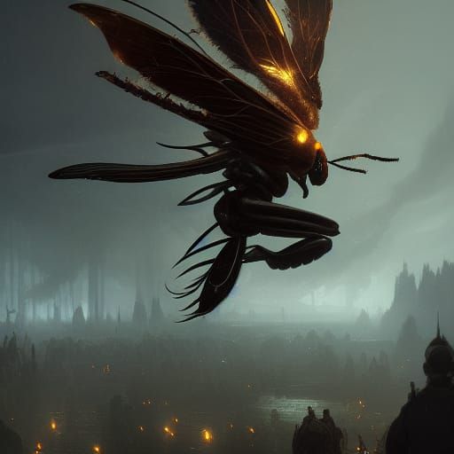Hyperdetailed Murder Hornet in Dark Fantasy Style