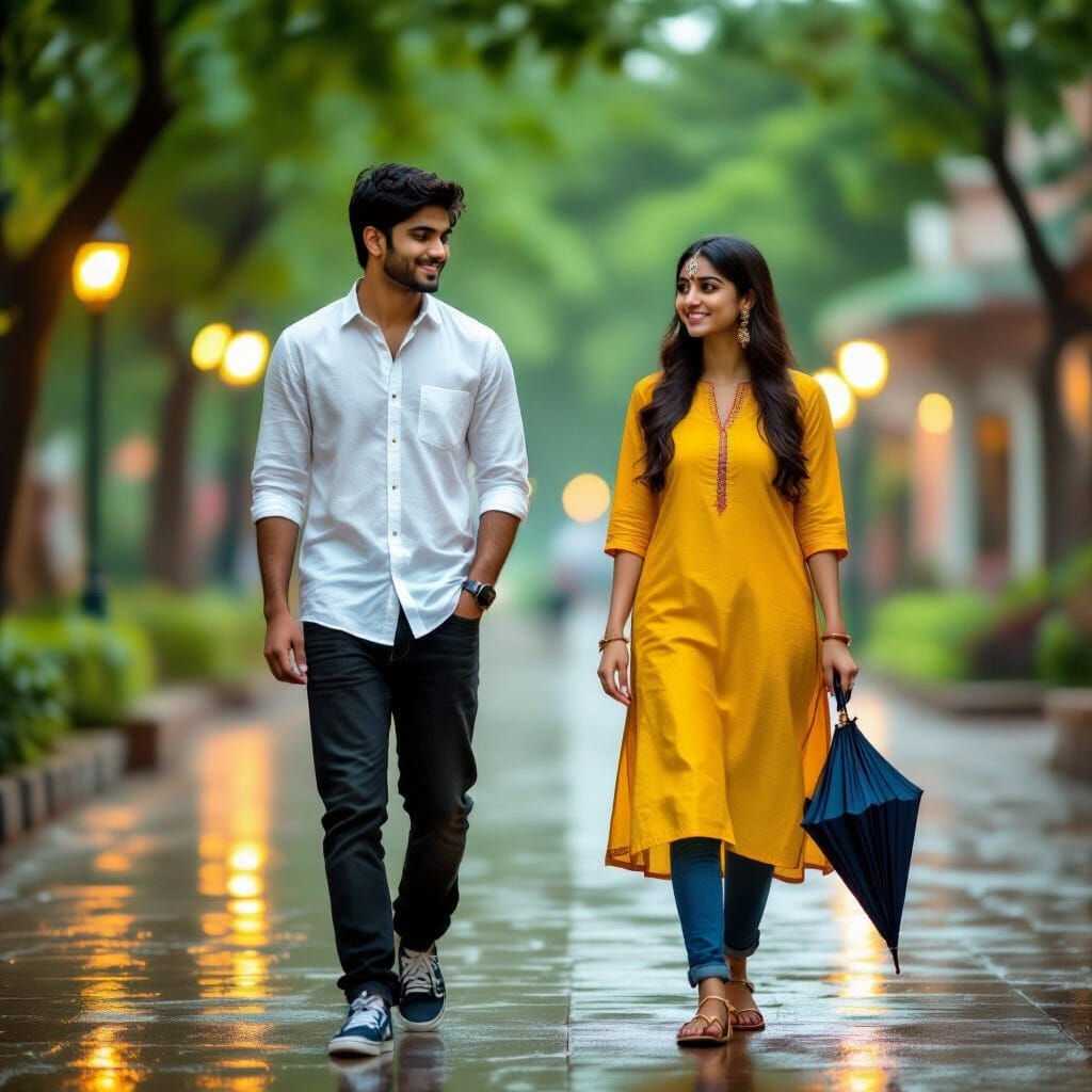 Romantic Campus Walk After Rain in Cinematic Style