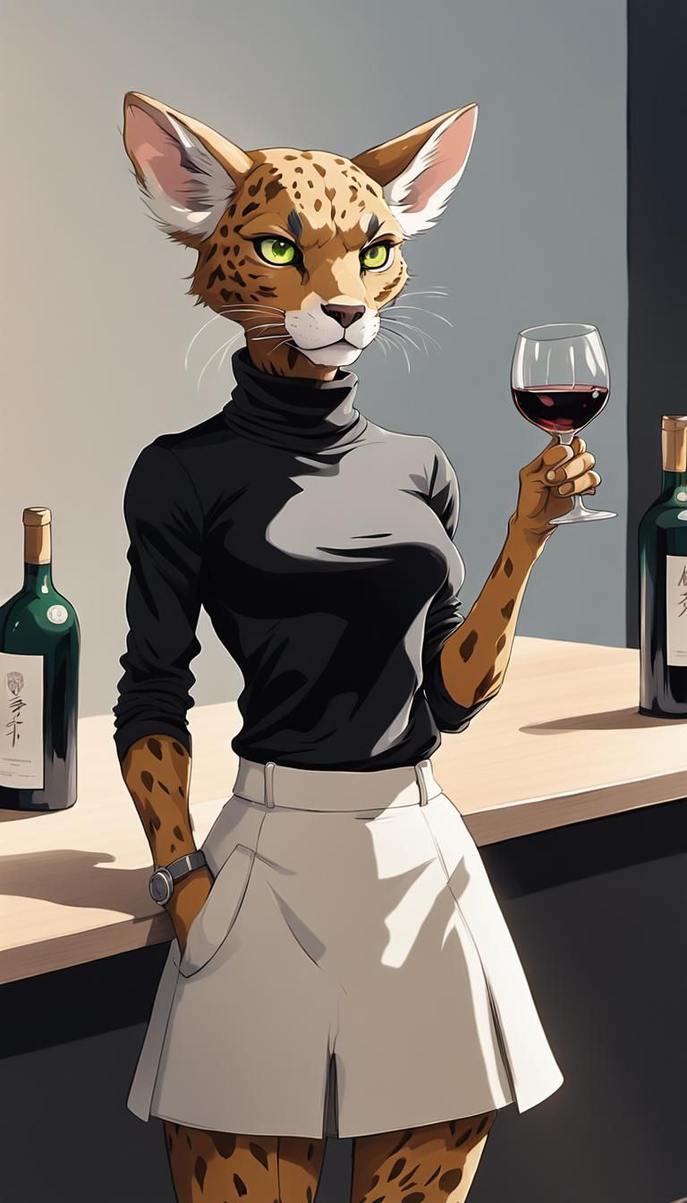 Panther Girl at Art Gallery in Anime Style