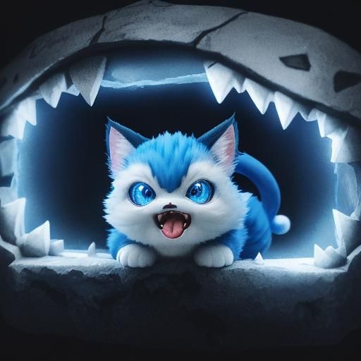 Cute Chibi Meowstic Yawning at Night: Digital Art