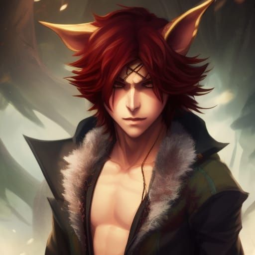 Smirking Male Kitsune Rogue Portrait in Detailed Digital Art