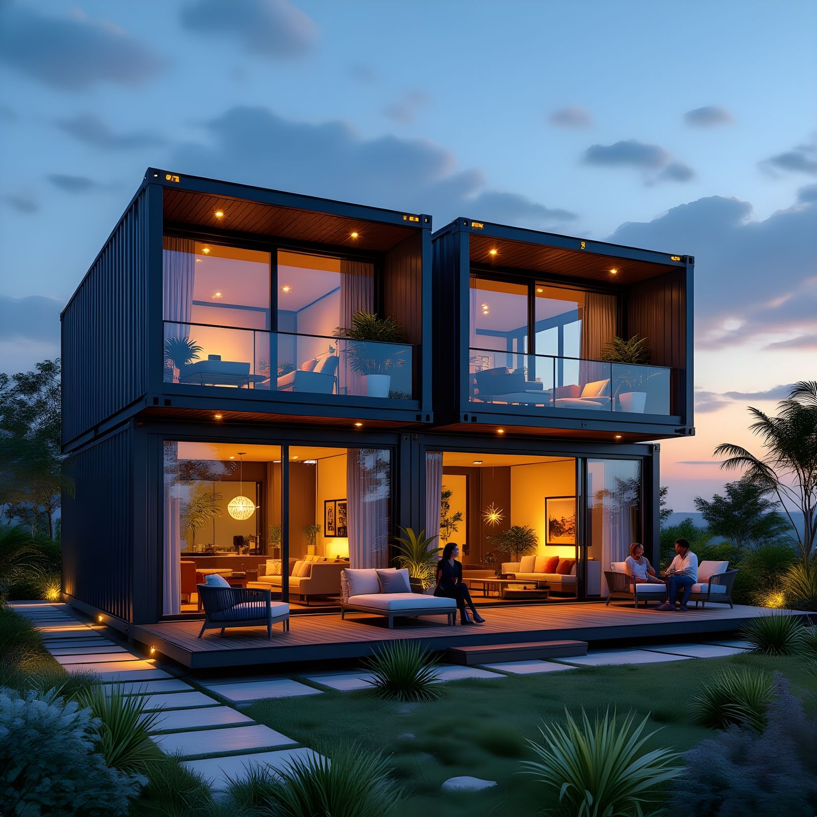 Modern Shipping Container Home with Furnished Terraces