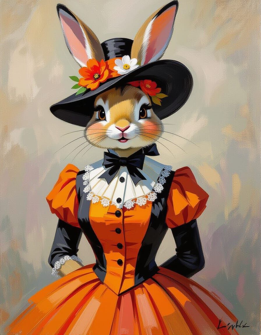 Impressionistic Laughing Bunny Portrait with Vivid Colors
