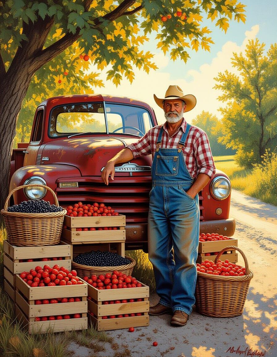 Farmer With Berries in American Realism Style