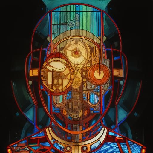 Cyberpunk Man: Bauhaus Poster with Stained Glass