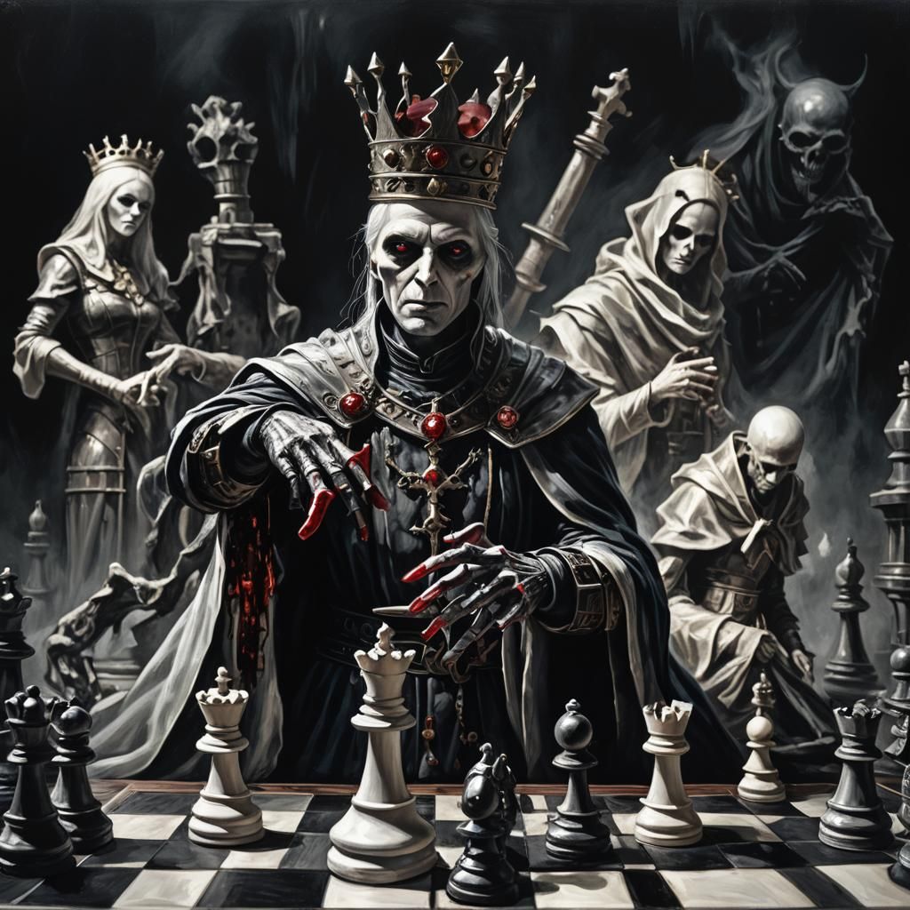 Sinister Chess Game in Dark Fantasy Style