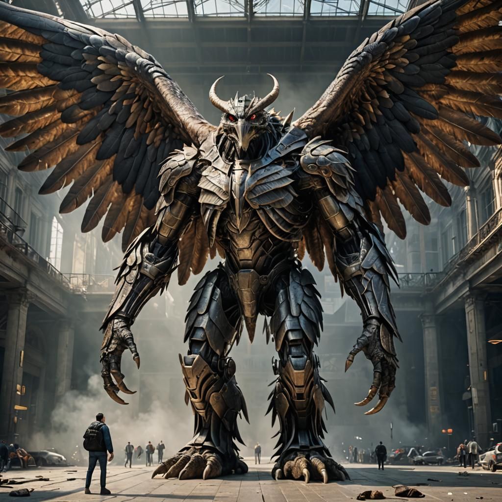 Colossal Winged Creature Gazing Down