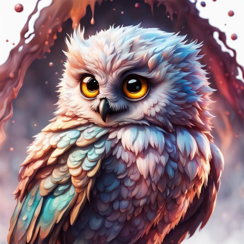 Cute Baby Owl in 3D Alcohol Ink Style