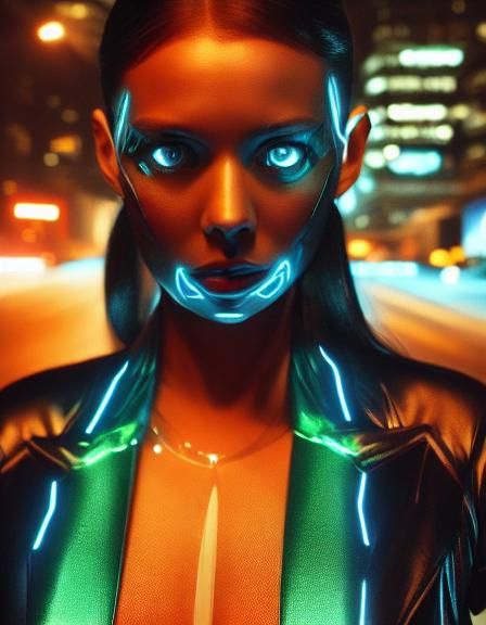 Cyberpunk inspired brunette hair Female in brown and green C...