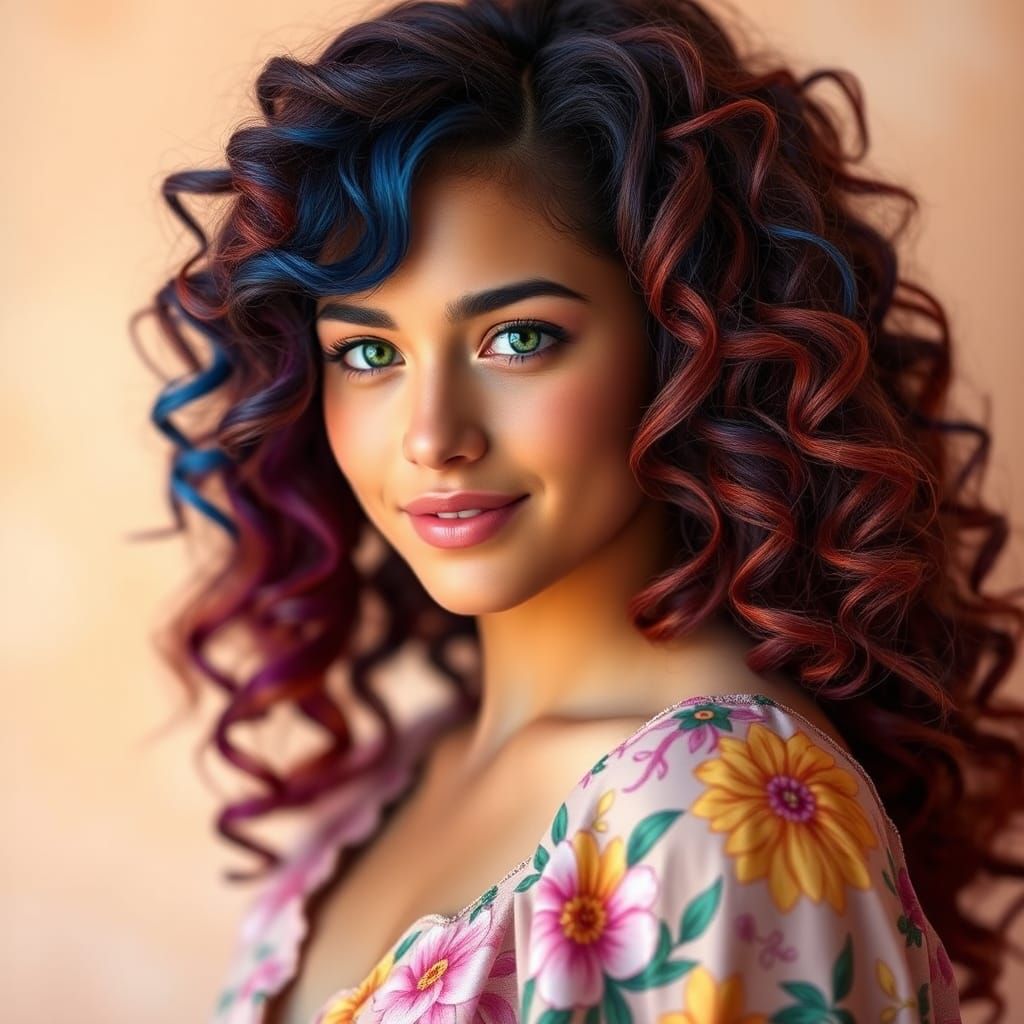 Woman with Multicolored Hair, Hyperrealistic Portrait
