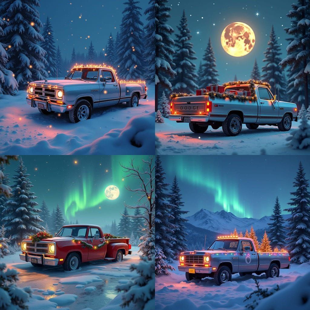 Vintage Fantasy Dodge Pickup Truck Under Christmas Lights