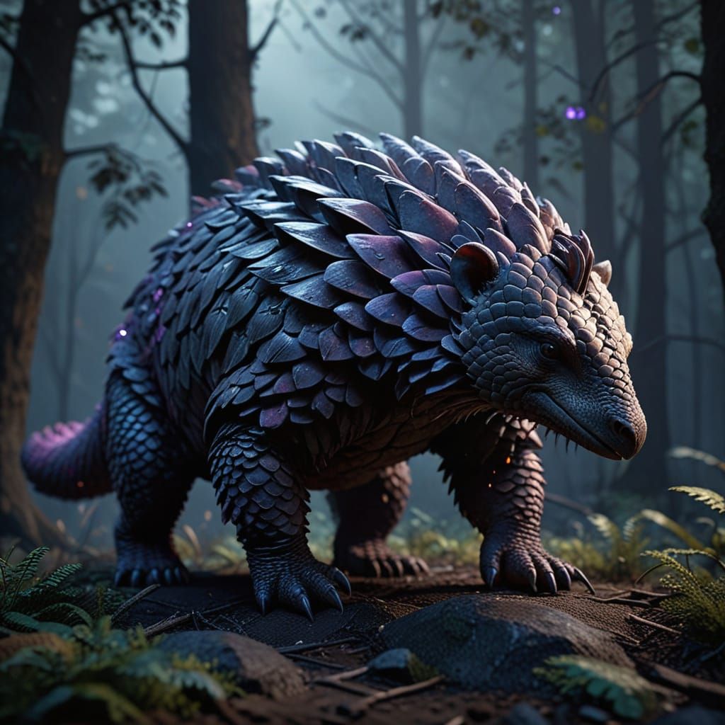 Colossal Pangolin-Bear Hybrid in Dark Forest