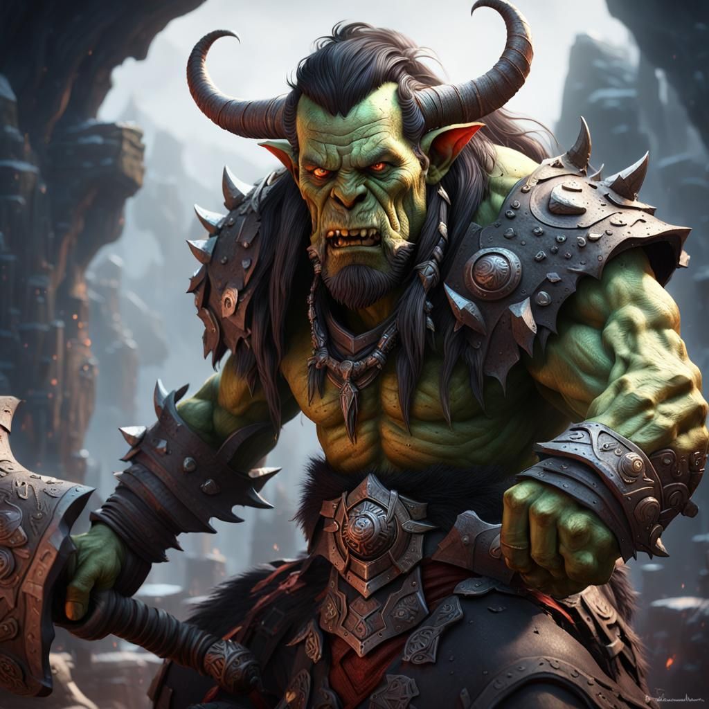 Orc Tiefling Warlock Fusion in Dark Fantasy Style