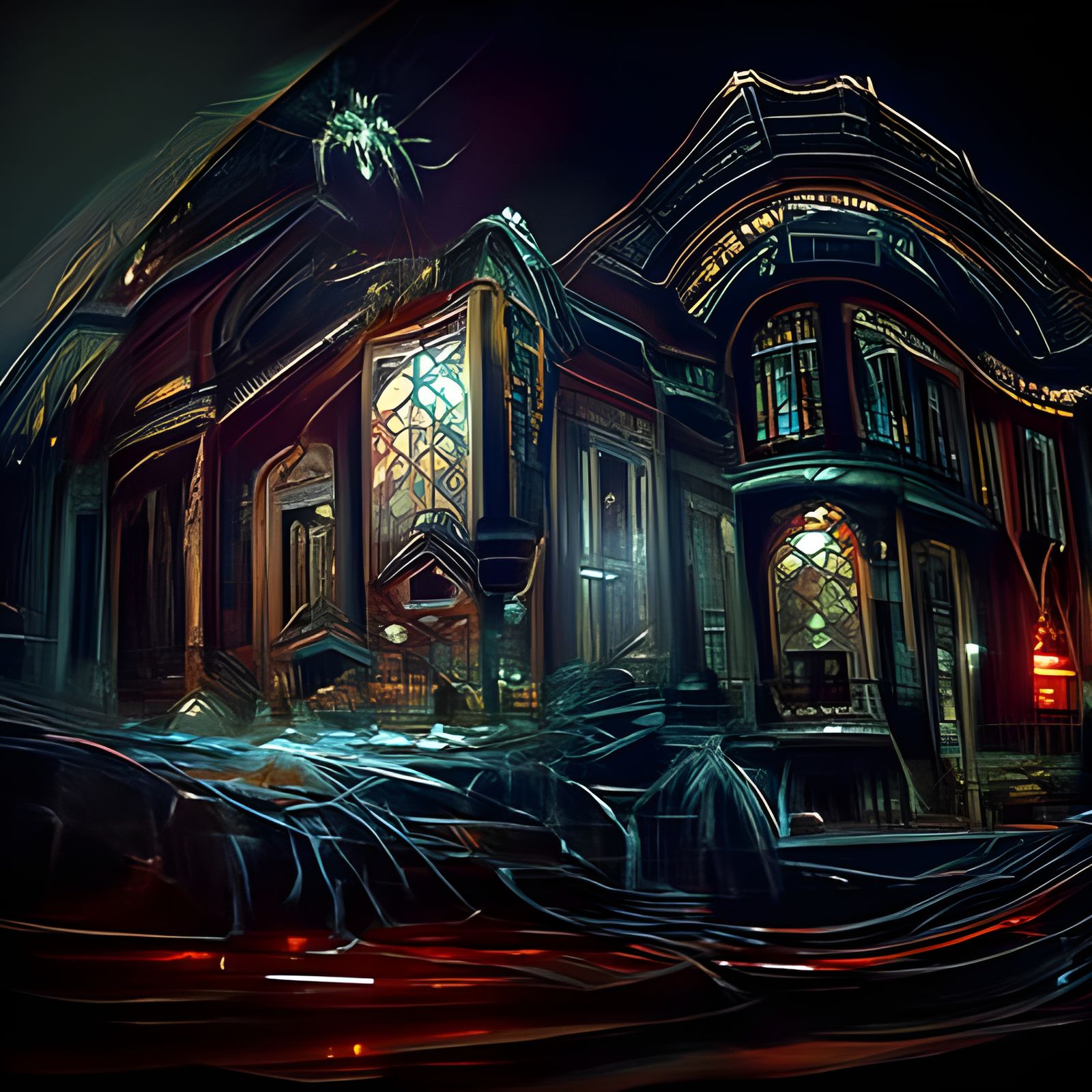 Eldritch Haunted House with Glowing Windows