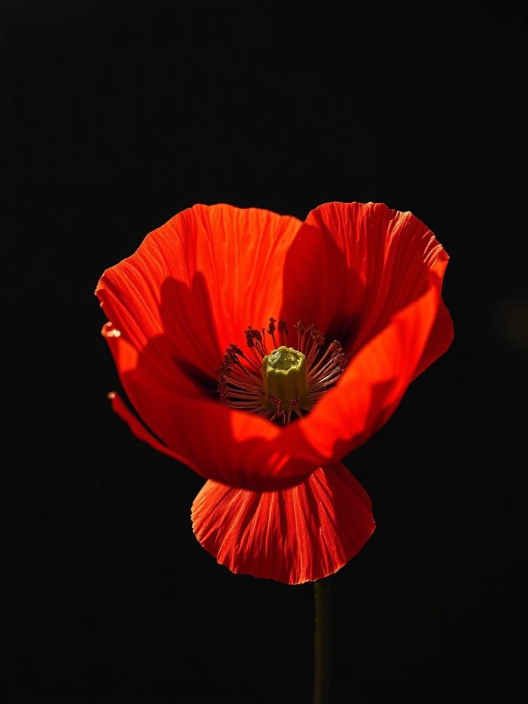 Delicate Crimson Poppy in Golden Twilight