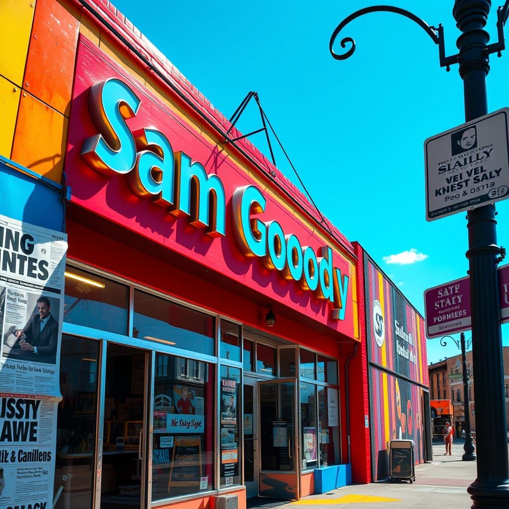 Sunny Brooklyn Street Scene with Hyper-Realistic Storefront