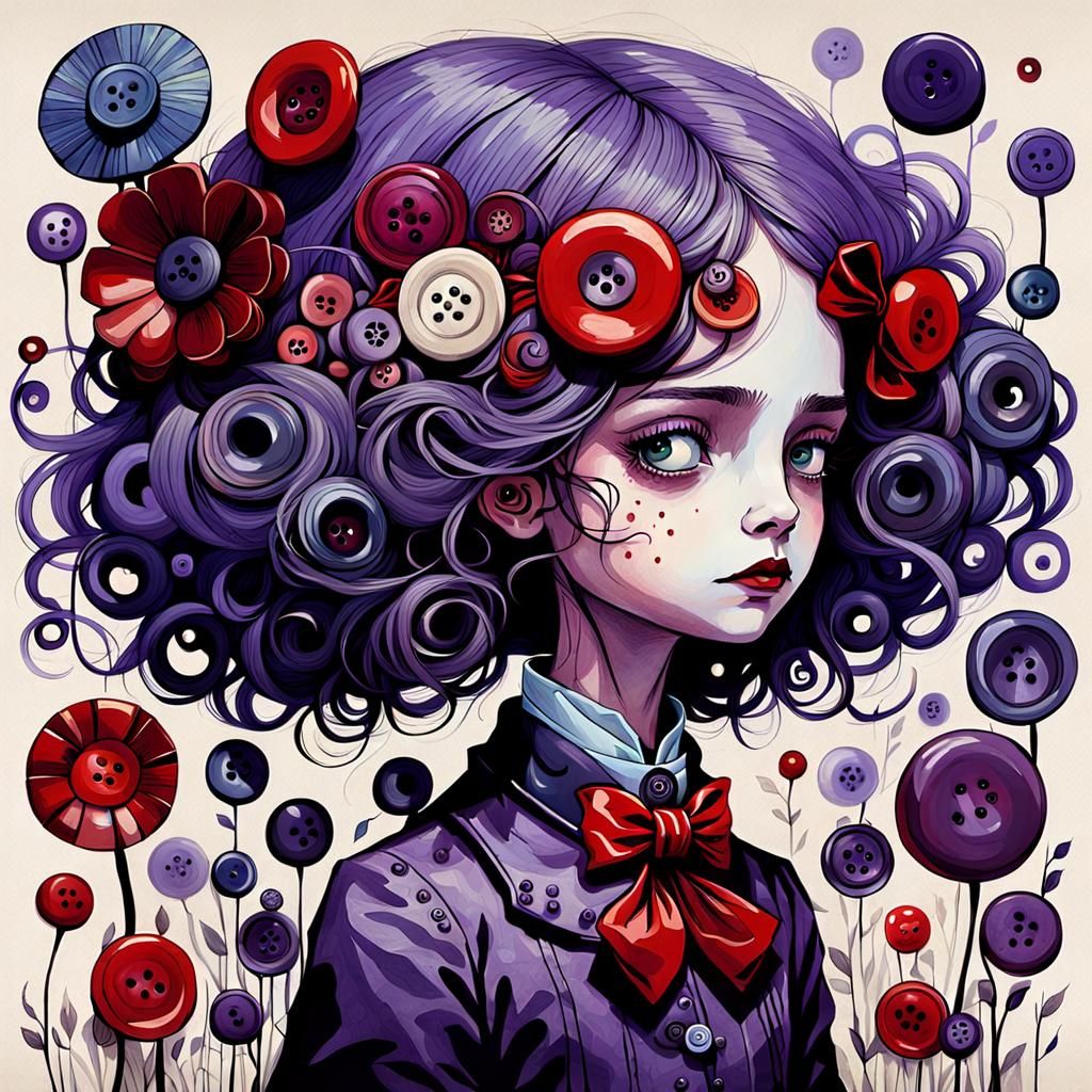 Buttons & Bows Purple and Red tones Dreams In the Garden of Memory By Artist Joe Fenton By Artist Tim Burton By Artist S...