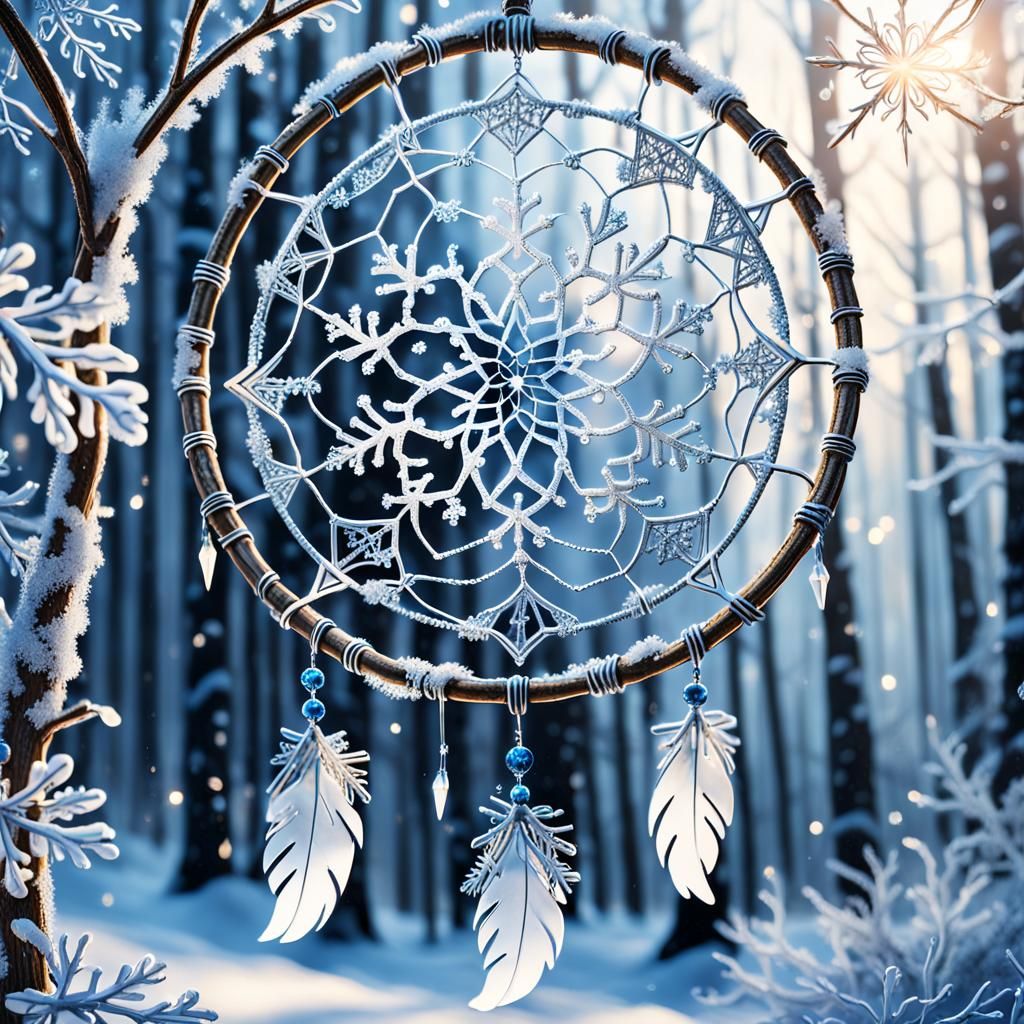 Winter Dreamcatcher in Frosty Forest, Sparkling Silver and S...
