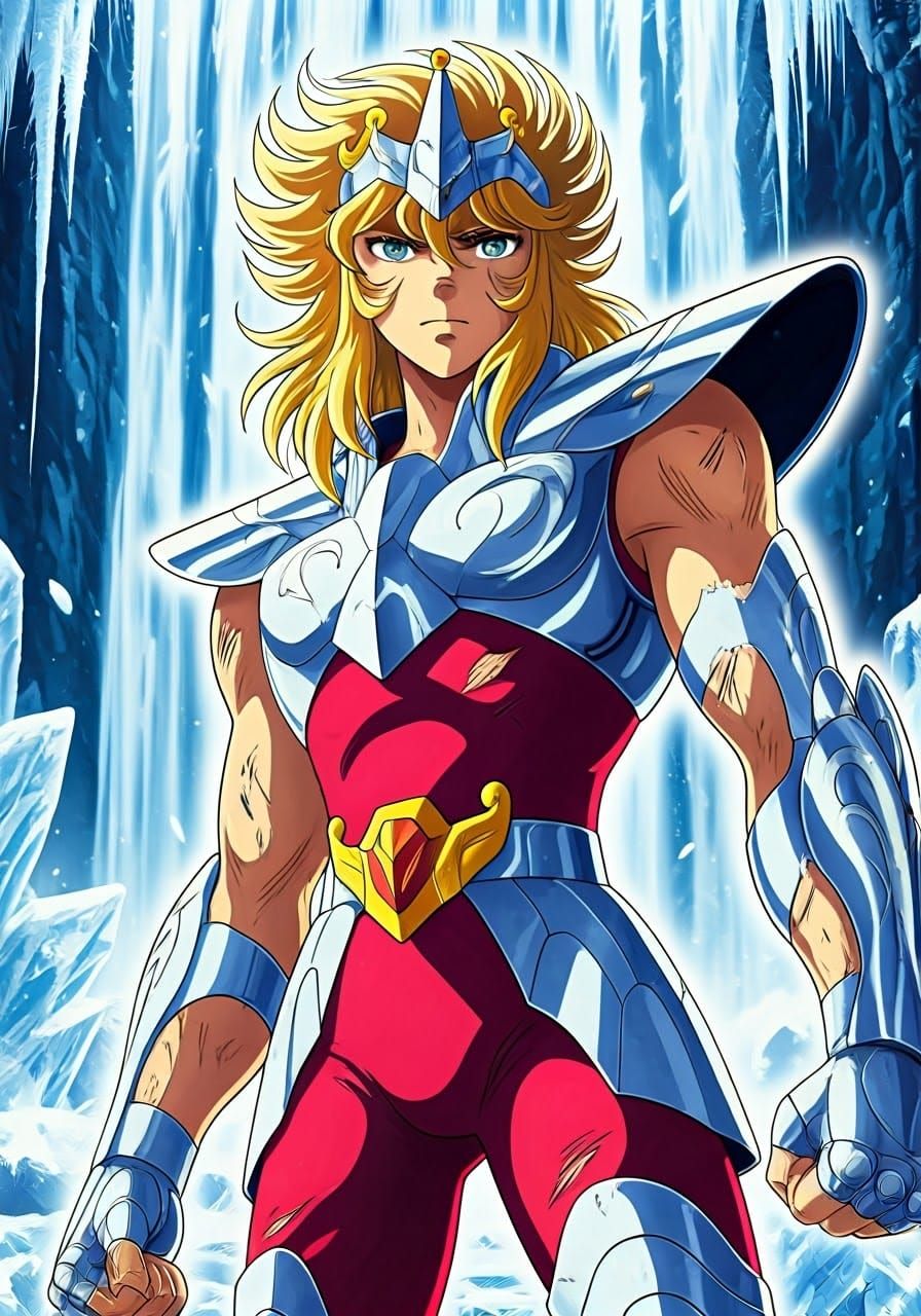 Hyoga Portrait Radiating Energy, Anime Style