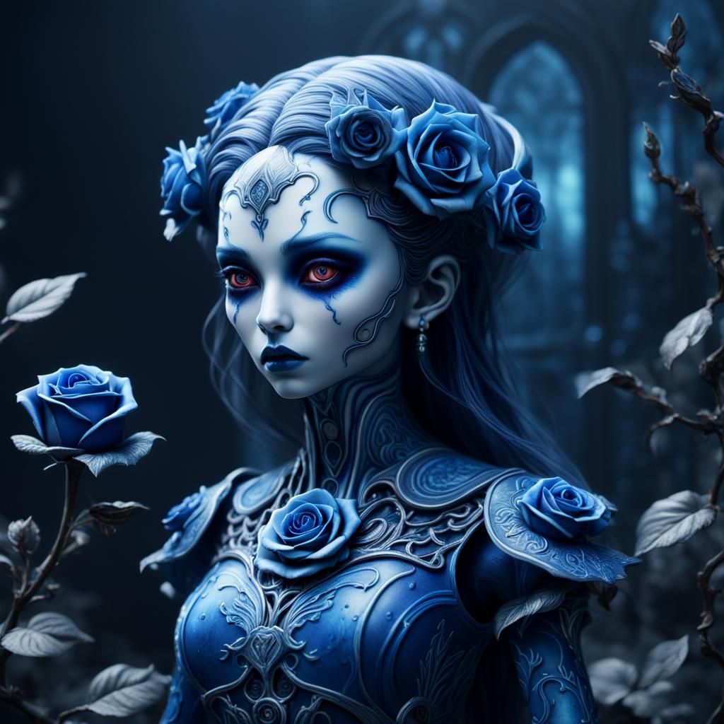Demonic Porcelain Extraterrestrial Blue Rose Doll