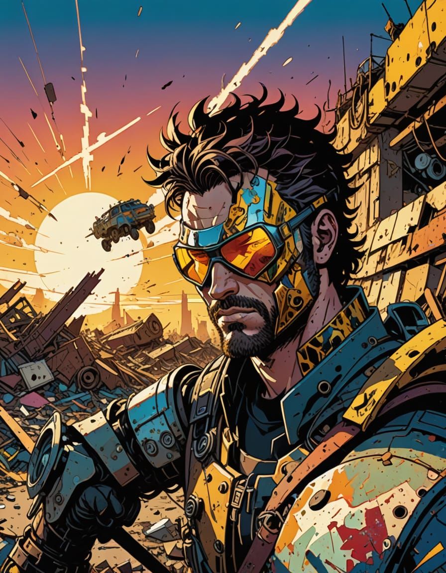 Cyberpunk Warrior Dominates Dystopian Wasteland in Vibrant C...