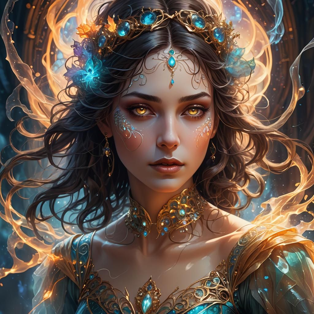 Ethereal Phantom Girl Portrait in Art Nouveau Style