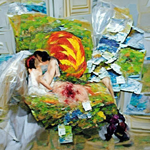 Passionate Lovers Embrace in Digital Painting