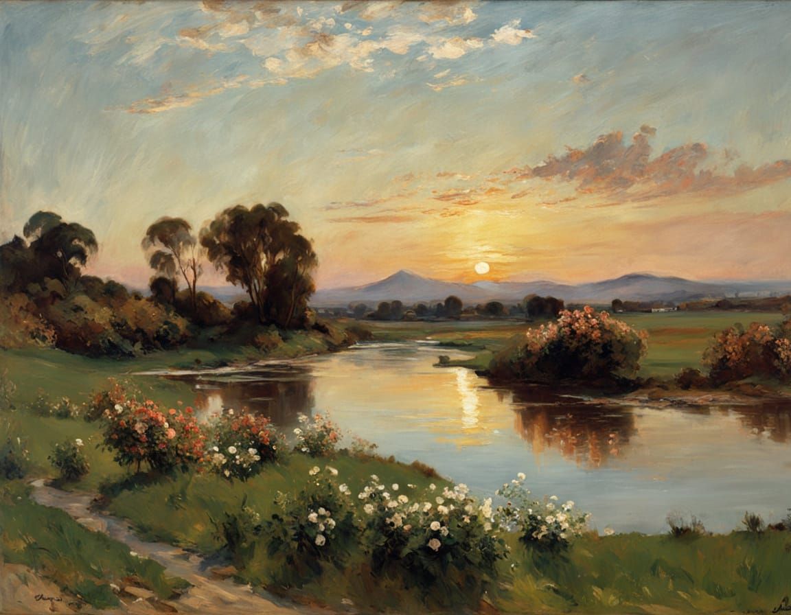 Golden Dawn in a Lush Green Valley