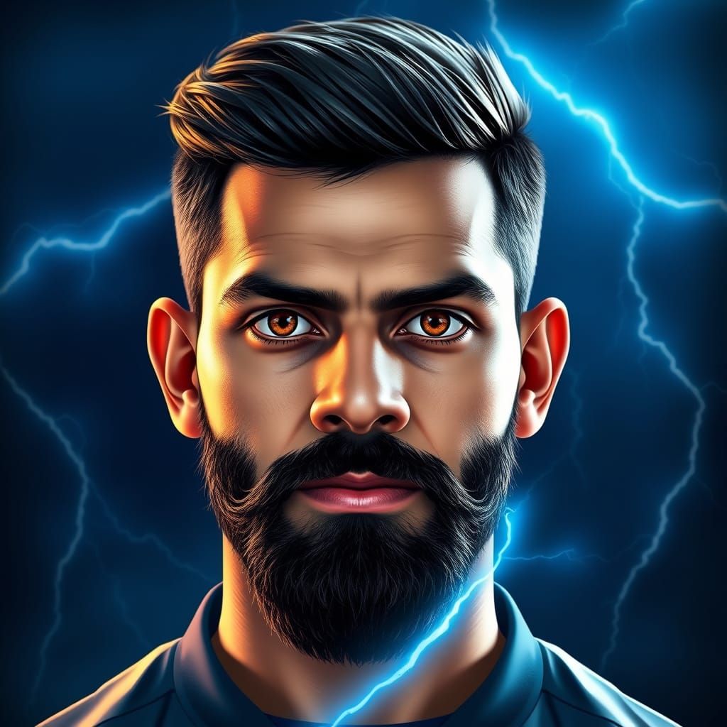 Virat Kohli Portrait Amidst Blue Lightning, Artgerm Style
