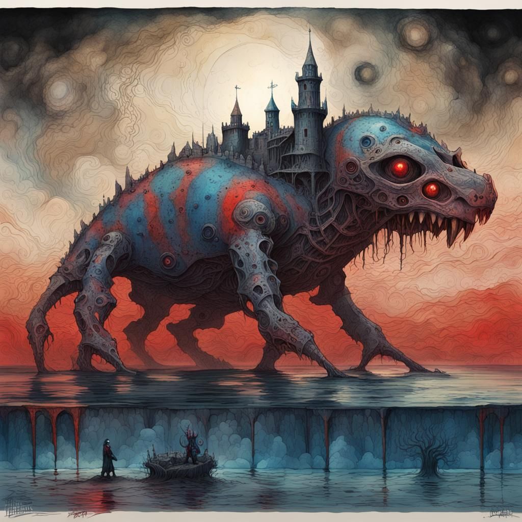 Grotesque Biopunk Creature in Dark Fantasy Illustration