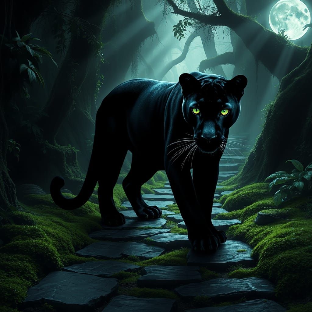Sleek Panther Emerges from Jungle Shadows