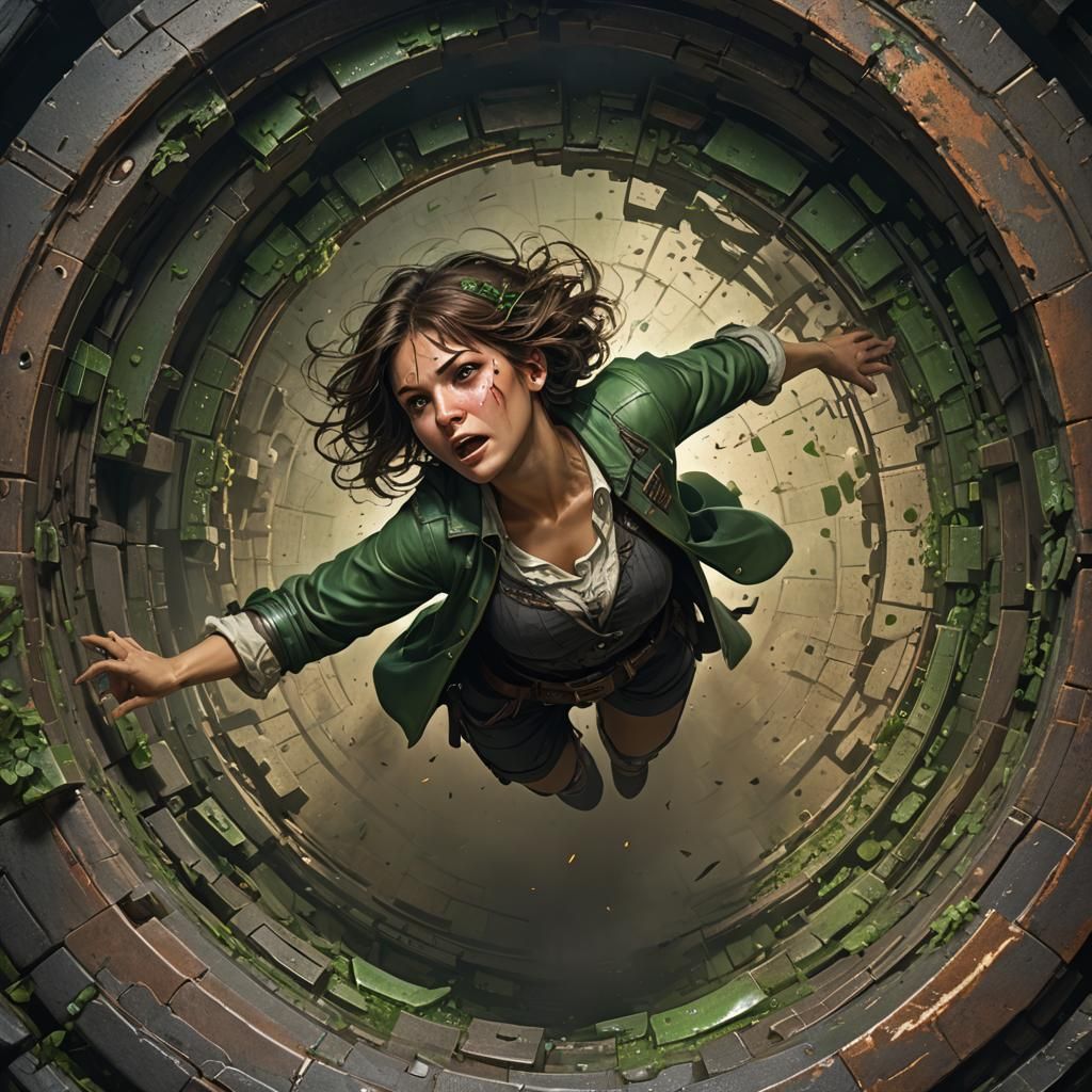 Latina Woman Falling into Bottomless Pit, Dark Fantasy