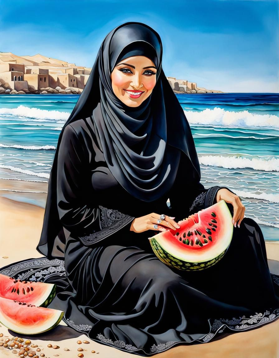 Middle Eastern Woman in Hijab: Alcohol Ink Portrait