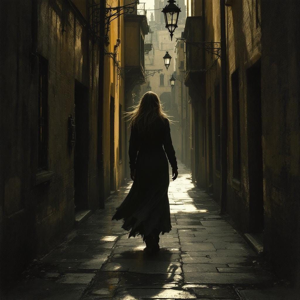 Gothic Woman in Chiaroscuro Lighting