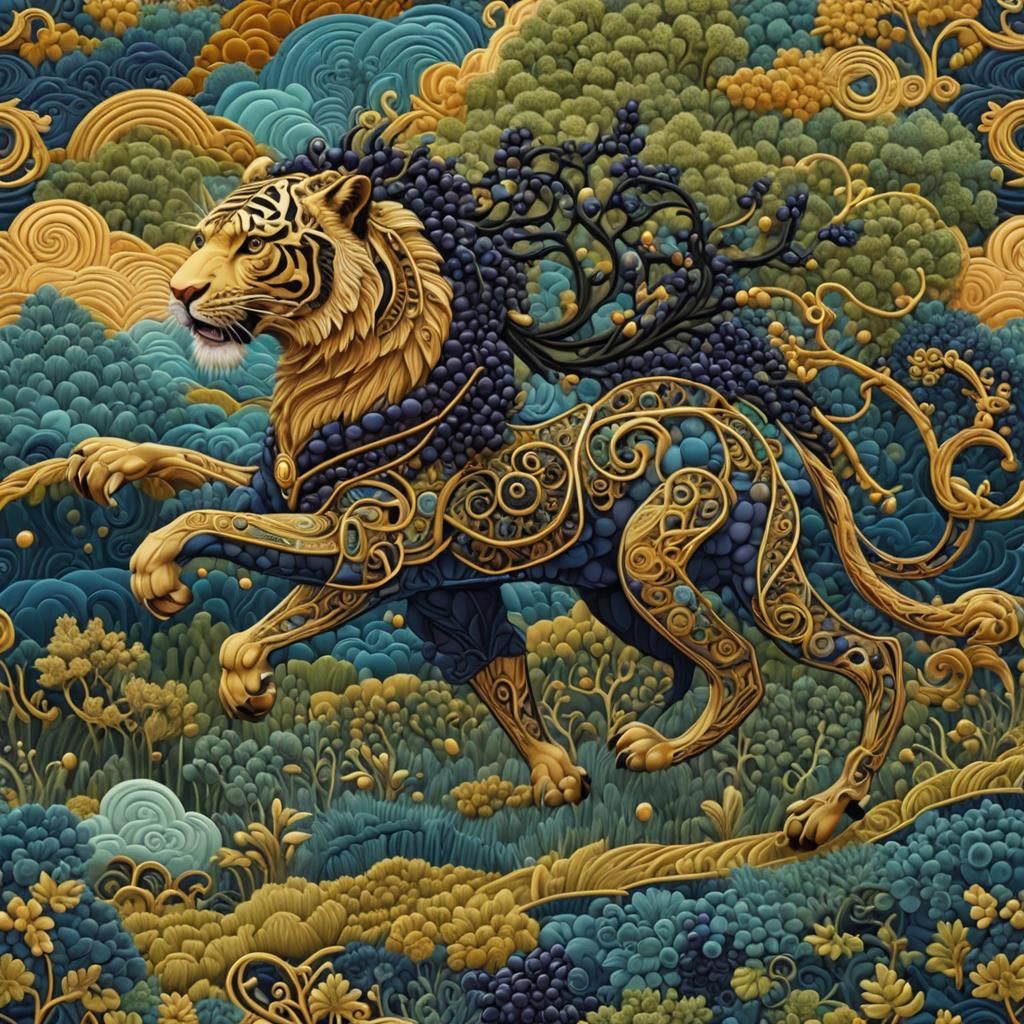 Lysios in Golden Chariot with Tigers, Fractal Art